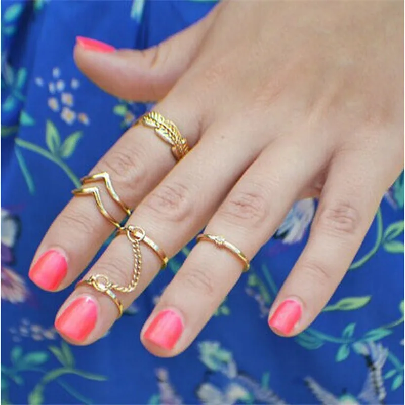 6pcs/lot Unique adjustable Ring Set Punk style Gold Color Knuckle Rings for women midi Finger Knuckle rings Ring Set