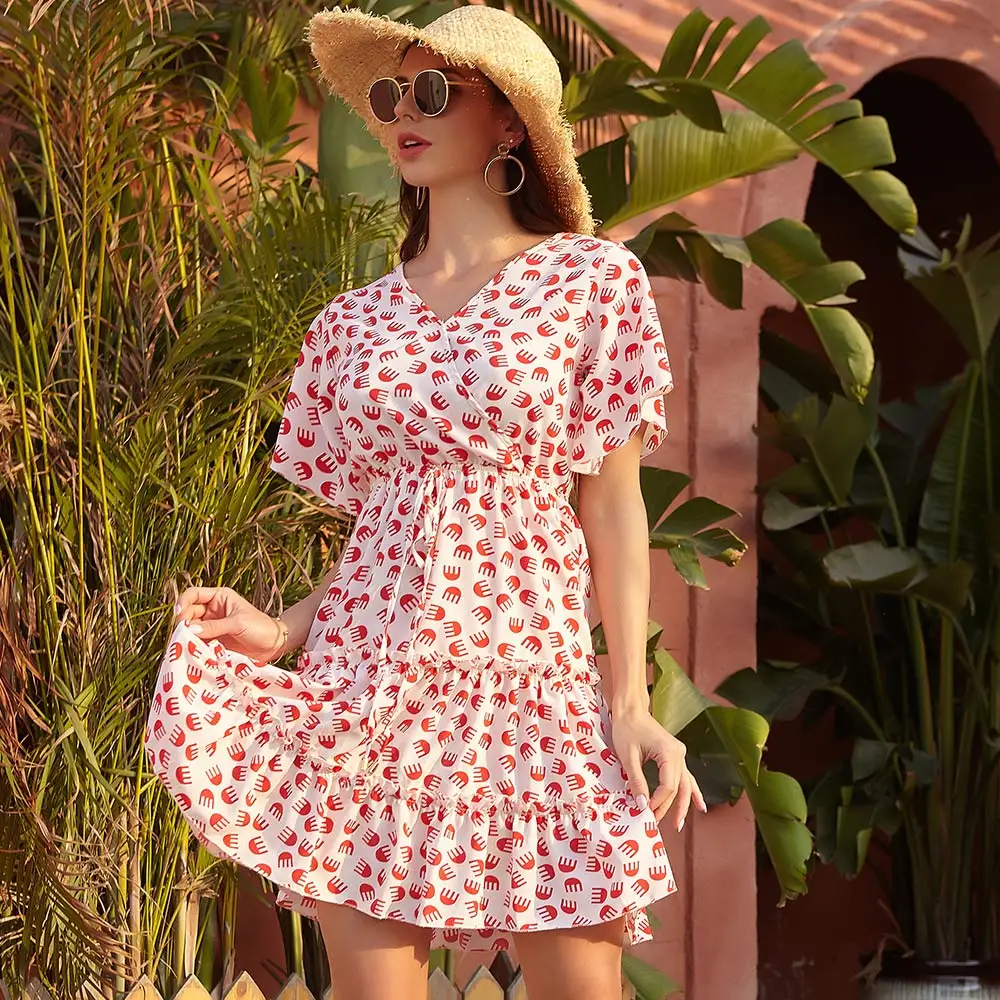 Женское винтажное платье с цветочным принтом трапециевидная юбка в стиле бохо V