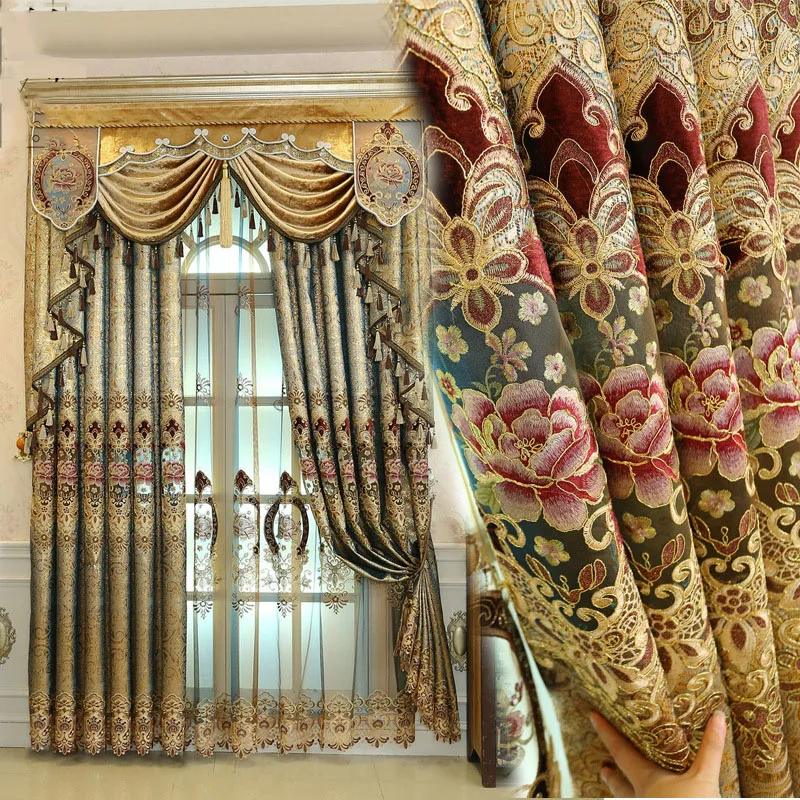 

Luxury Gold Wire Jacquard Shade Curtains ForLiving Room Bedroom European Embroidered Curtains Tulle Royal Home Decoration M119#4