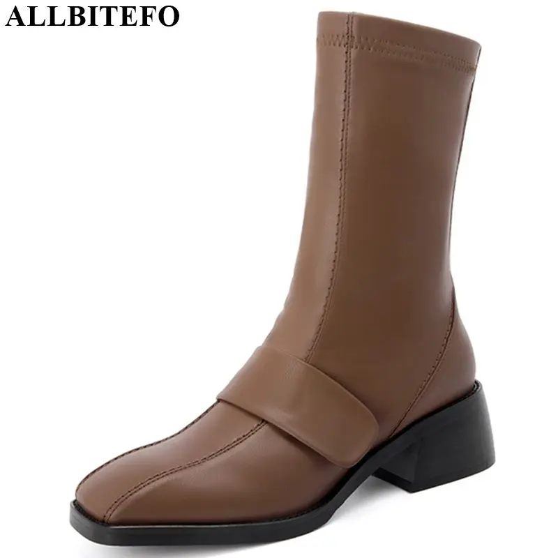 ALLBITEFO/однотонные женские ботинки; сезон осень-зима; ботильоны для девочек; высокое качество; натуральная кожа; удобные модные ботинки в сдержанном стиле