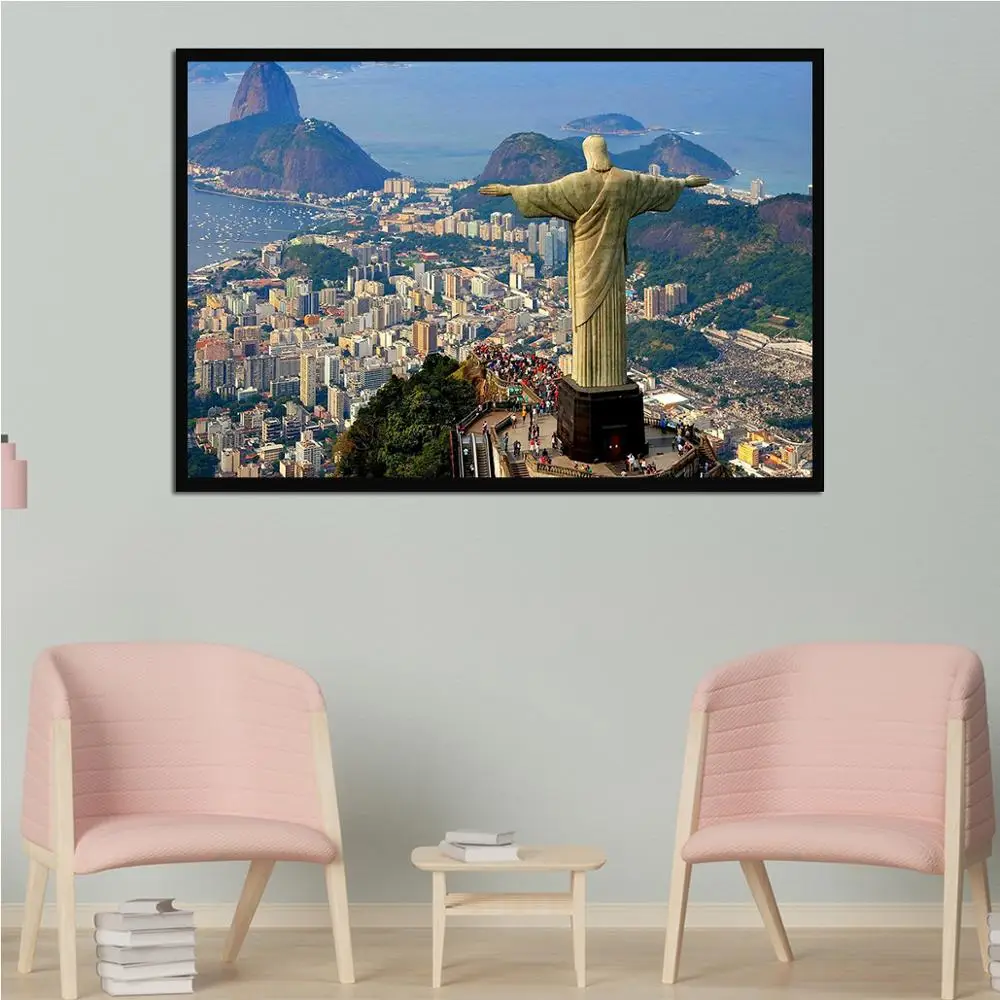 

Rio de Janeiro Cristo Redentor Landscapge Canvas Painting Overlooking Rio Wall Art Poster for Living Room Home Decoration