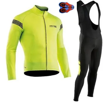 

2019 Long Sleeve Yellow NW Cycling Jersey Set Ropa De Ciclismo Pro Team Autumn Bike Clothing MTB Bicycle Clothes 9D Gel Pad