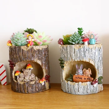 

1Pc Creative Tree House Resin Animals Flower pots Succulent Plant Pots Micro-landscape Fairy Garden Decoration Bonsai Planter