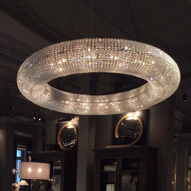 

Luxury Crystal Living Room Chandelier Ring LED Modern Hotel Engineering Decorative Light Nordic Simple Lamp
