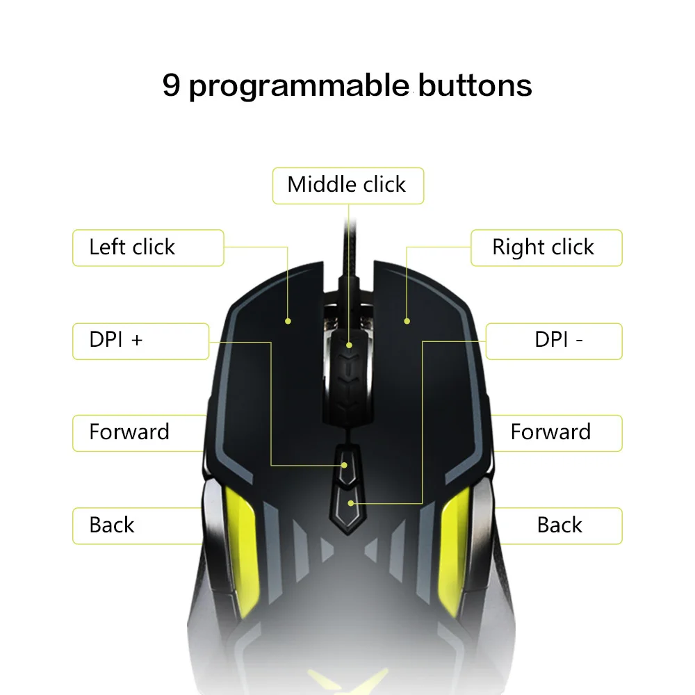 Delux M628 PMW3389 Sensor 16000 DPI Gaming Mouse 9 Buttons 50G ACC RGB Wired Optical Both Hands Mic
