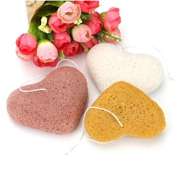 

Organic Skin Care Exfoliating Konjac Sponge - 3 Pack Heart Shape with 3 colors Natural
