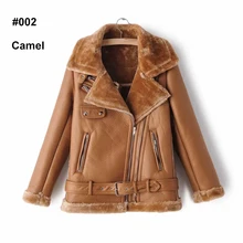 Пальто из искусственного меха, Женская куртка из искусственной кожи, зимняя теплая плюшевая толстая верхняя одежда, Женская шерстяная куртка с меховым воротником