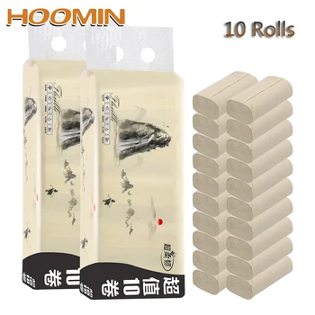 

HOOMIN Home Bath Tissue Roll Toilet Roll Paper Coreless Toilet Paper Hand Towels 10 Rolls 4 Layers Bamboo Pulp Skin-friendly