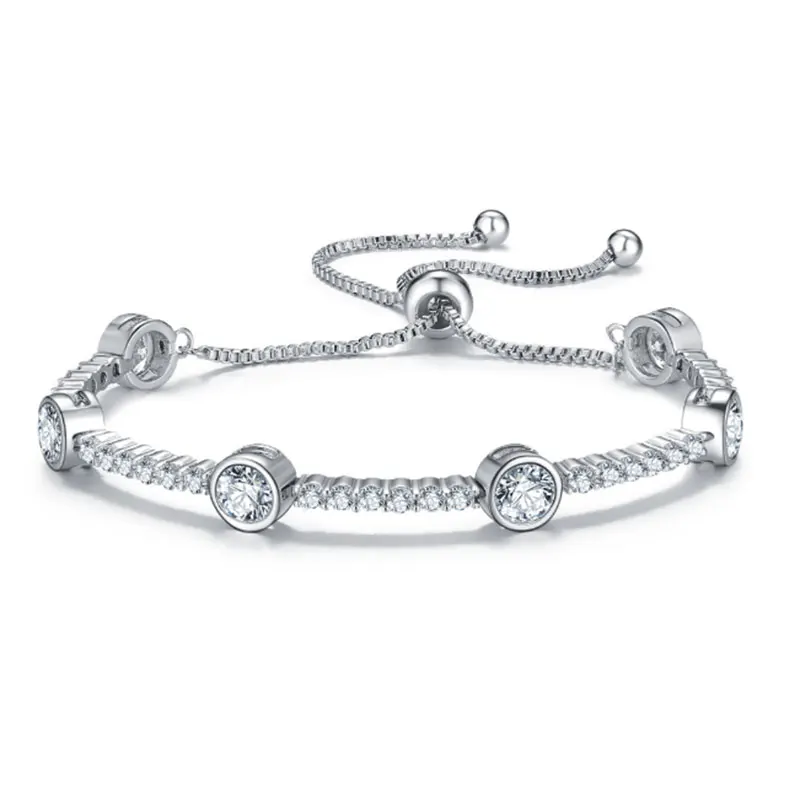 Love Bar Браслет со слайдером, регулируемый Серебряный Кристалл, звено цепи, браслет с кубическим цирконием, женские изящные ювелирные изделия для подружки невесты