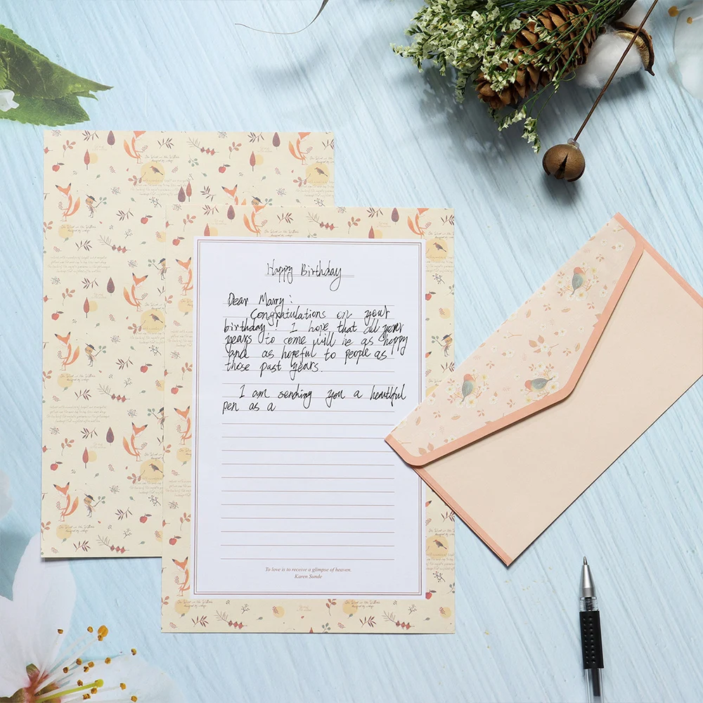 6Pcs Differrent Design Writing Paper With 3Pcs Envelopes Cartoon Pattern Vintage Floral Letter Stationery School Office Supplies writing paper set