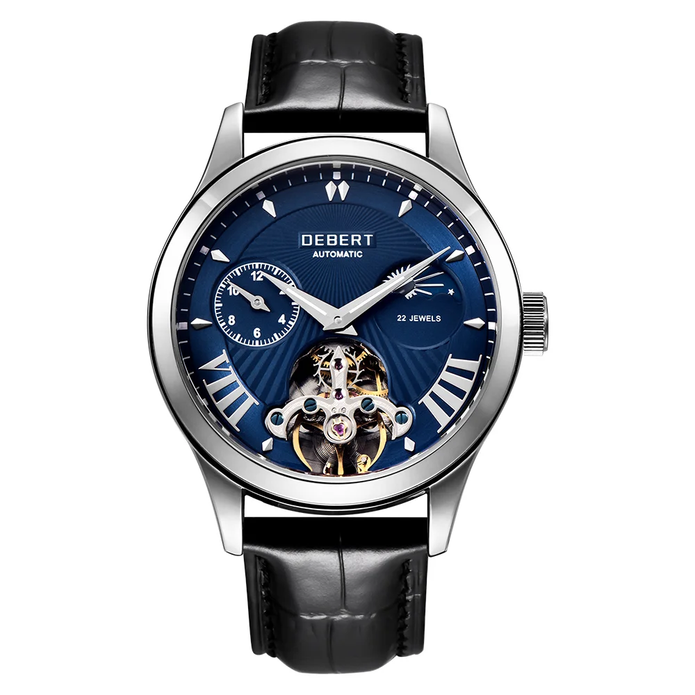 Deber 40 мм часы для мужчин Топ люксовый бренд Мода Спорт Moon Phase часы автоматические механические наручные часы для мужчин кожаный ремешок - Цвет: NO9