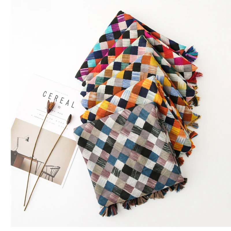 Fashion Women grid Scarf Long size 180x90cm Cotton scarves Winter Lady Scarves Soft Shawl Wrap Scarf Elegant for Christmas  (47)