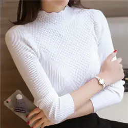 Корейский свободный свитер, нижняя блуза, женская осенняя и зимняя короткая однотонная трикотажная одежда с длинным рукавом, Женский