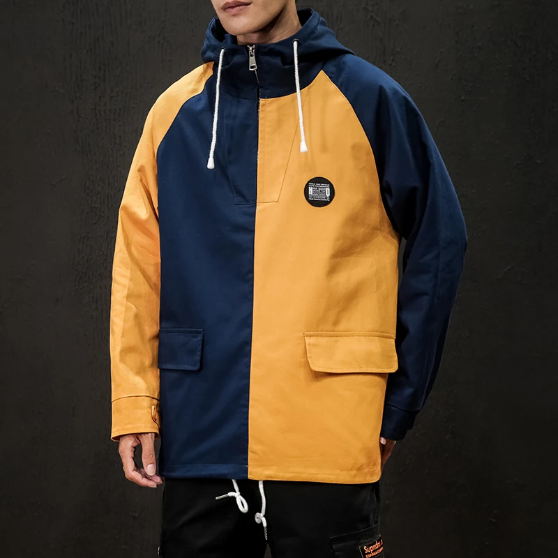

2020 Autumn Tide Brand Student Campus Even Hat Spelling Color Jacket Easy Work Clothes Loose Thin Coat hip hop Japan Style Blue