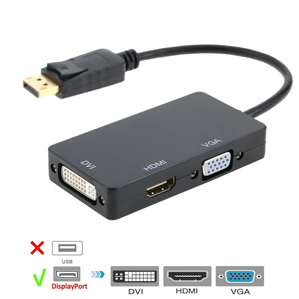 

3 in 1 Display Port DP Male to HDMI DVI VGA Female Adapter For PC Laptop