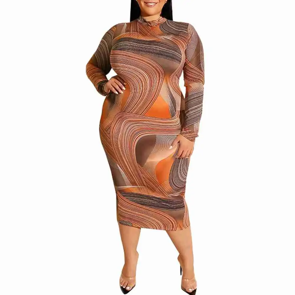 Kureas женское Макси платье большого размера зима осень печатные Стрейчевые облегающие платья миди для офиса клуба - Color: M10