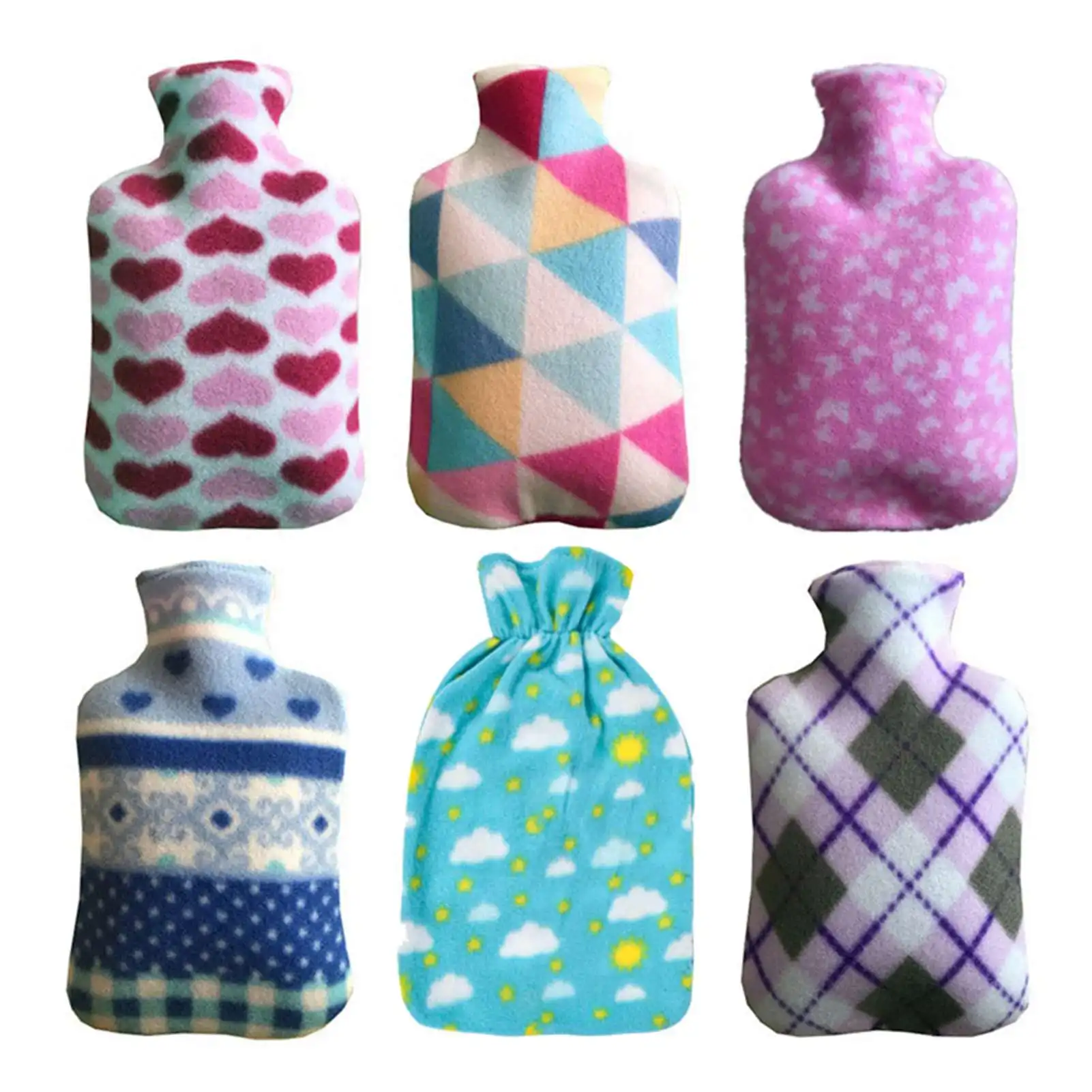 Botella de agua caliente de 2000ml, cubierta de tela grande de terciopelo individual, antiincrustante, suave y cómoda, estampada