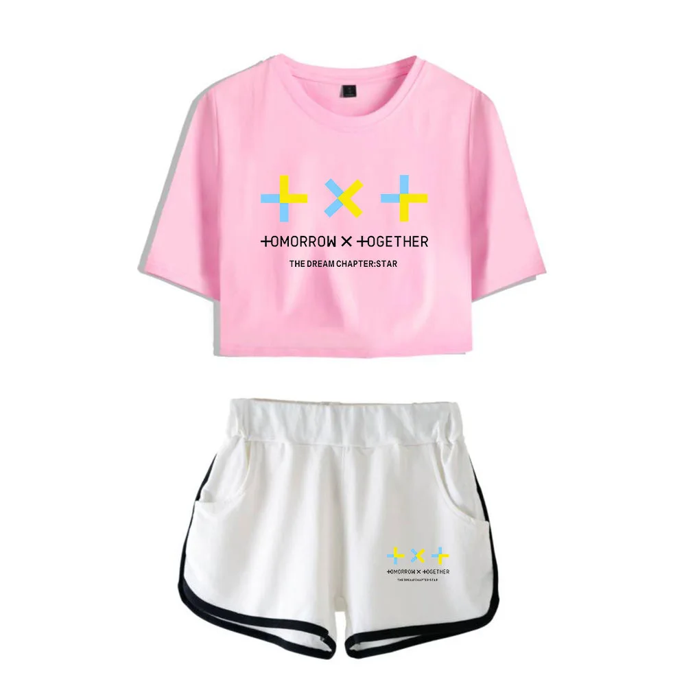 pink4 Новые KPOP TXT Together укороченные футболки костюм женский дропшиппинг - Цвет: pink4
