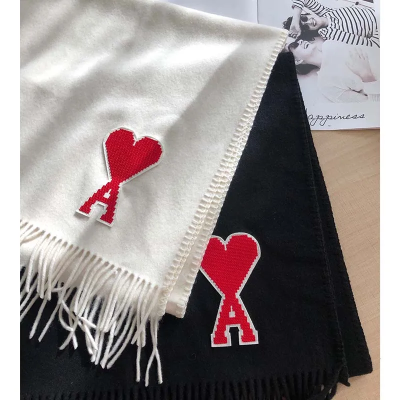 Cosmicchic модные красные буквы вышивка украшение с кисточками шарф шаль белый черный длинный сохраняющий тепло раздел шарф