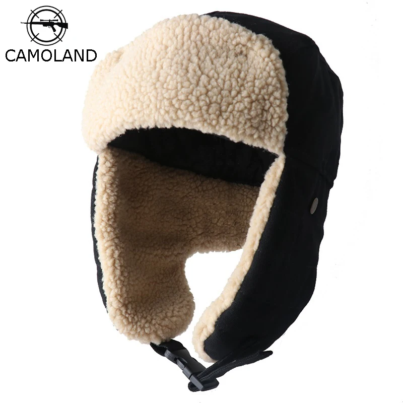 

CAMOLAND Women Bomber Hat Pilot Trooper Aviator Cap Mens Faux Cashmere Hat Russian Ushanka Earflap Caps Winter Snow Ski Hats
