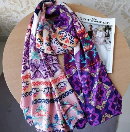 2p женский длинный красный шарф с геометрическим рисунком desigual на осень и весну, подарок на день рождения - Цвет: Изумрудно-зеленый
