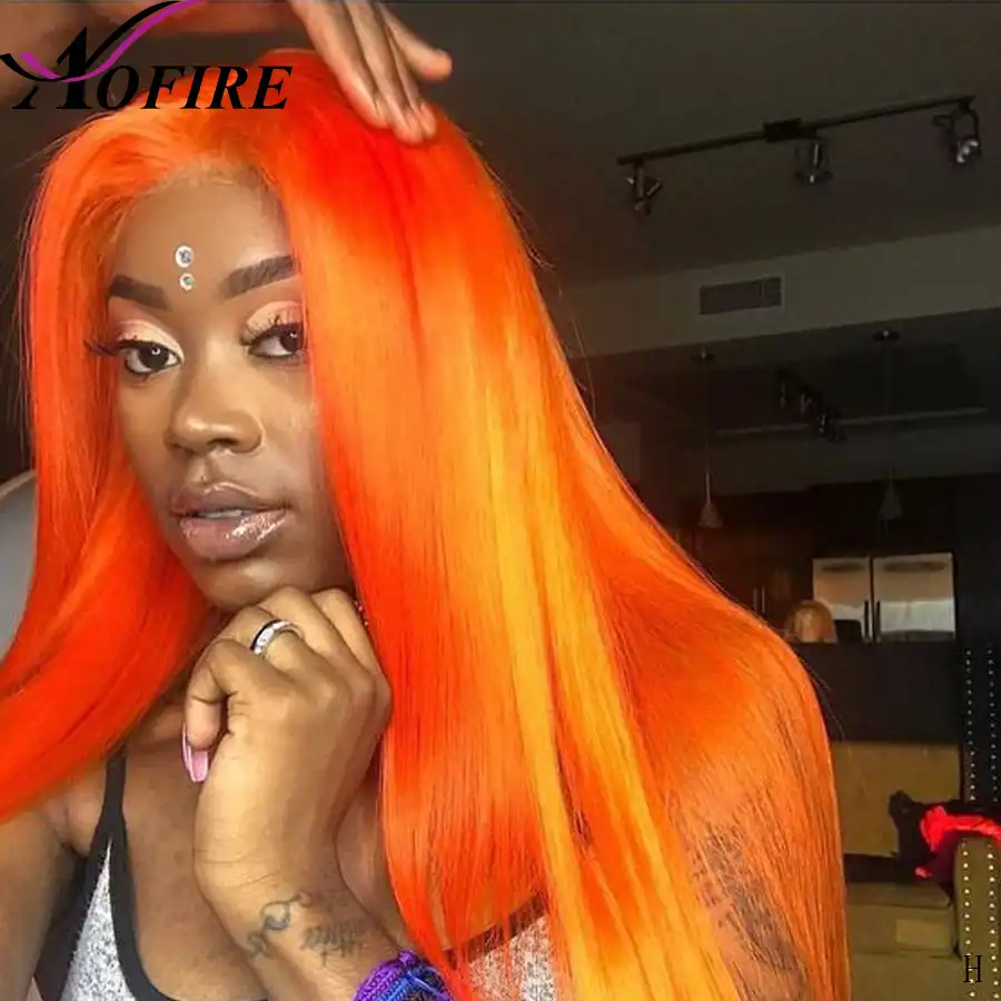 Orange lace front wig human hair Clearance