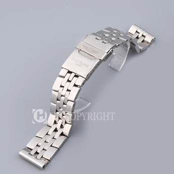 

22mm Silver Solid Thick Stainless Steel Band Metal Watch Strap Belt Bracelet Buckle Fit For Chronomat Watch Without Pins