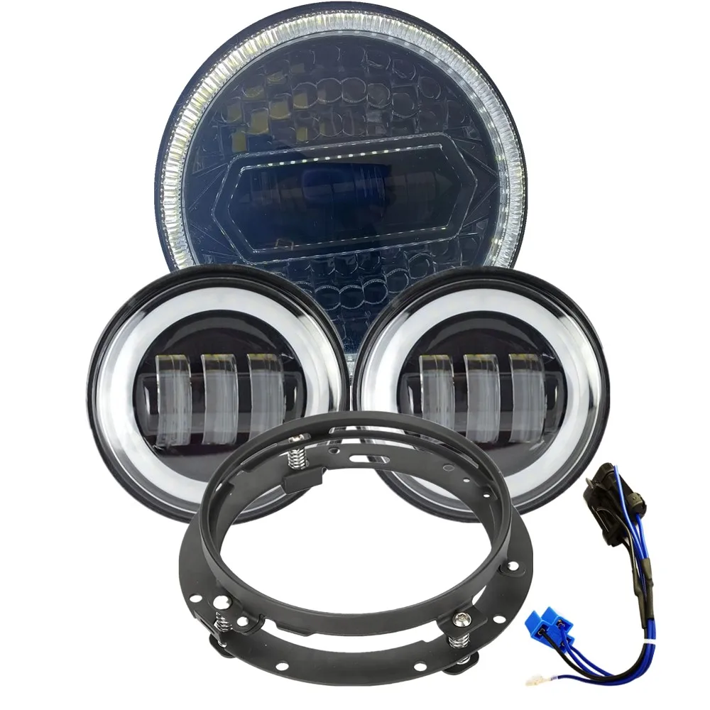 

108W H4 7Inch Led Headlight DRL Turn Signal Halo + 4.5" Auxiliary Fog Light + Mount Bracket For Street Glide Motorcycle Part