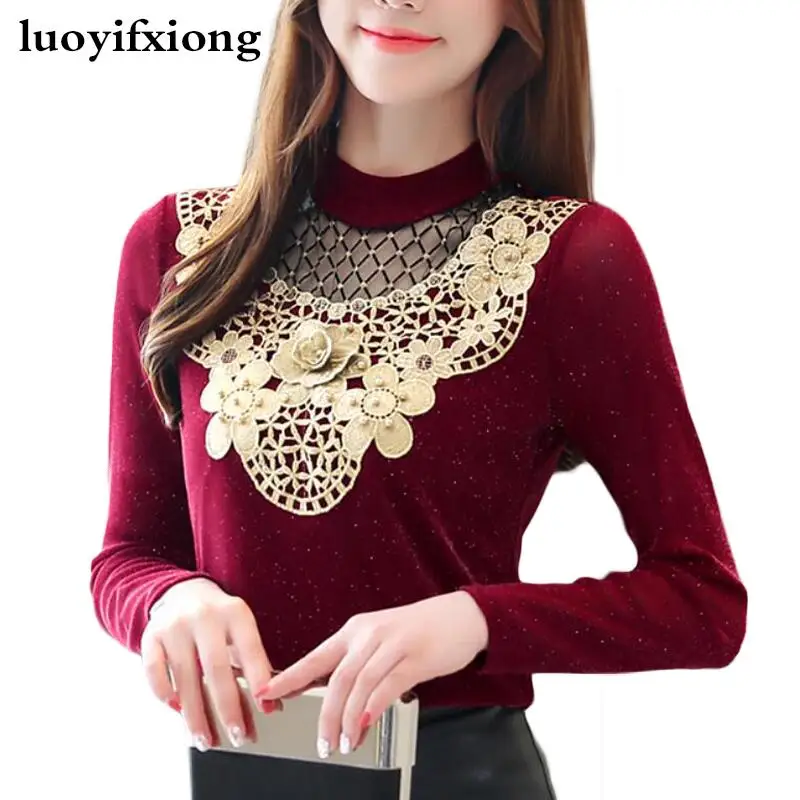 Womens Tops and Blouses Elegant Embroidery Spliced Lace Blouse Women Shirts Long Sleeve Women Blouses Plus Size Blusas Mujer Womens Tops and Blouses Elegant Embroidery Spliced Lace Blouse Women Shirts Long Sleeve Women Blouses Plus Size Blusas Mujer