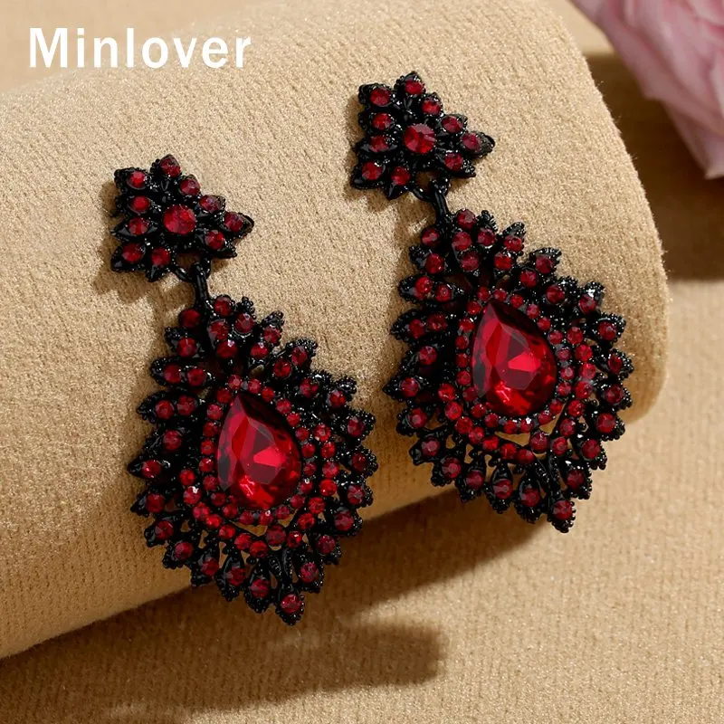 Minlover черные хрустальные винтажные свадебные серьги для женщин эффектные большие каплевидные невесты Висячие комплет ювелирного украшения moonrocy MEH916