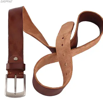 

High quality wide brown color fashion luxury belt men's belts pronged buckle man's genuine leather strap for jean