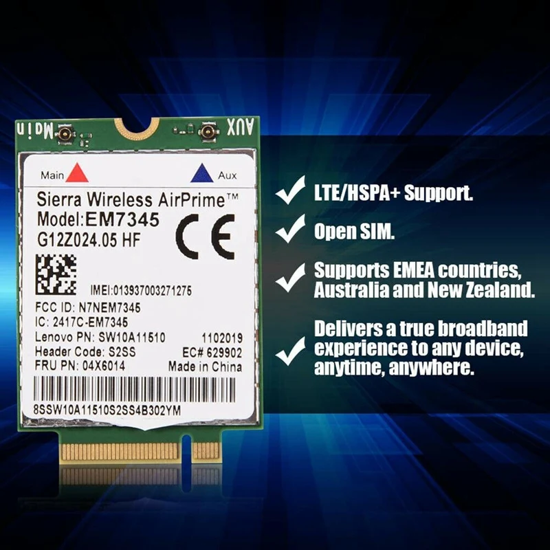 Беспроводная сетевая карта для ноутбука Lenovo EM7345 LTE 4G модуль FRU: 04X6014 T450 X250 X240 T440 L440 X1