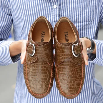 

Men Loafers Spring and Autumn Men Casual Shoes Genuine Leather Driving Shoes Crocodile Texture Men's Flats Shoes Plus Size