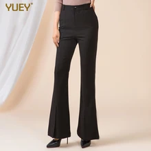 Женские длинные расклешенные брюки YUEY черные с высокой талией и