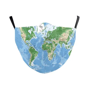 

Face Mask World Map Print PM2.5 Filter Washable Face Mask Dust Proof Adult Print Adjustable Reusable Mouth Face Mask Protective