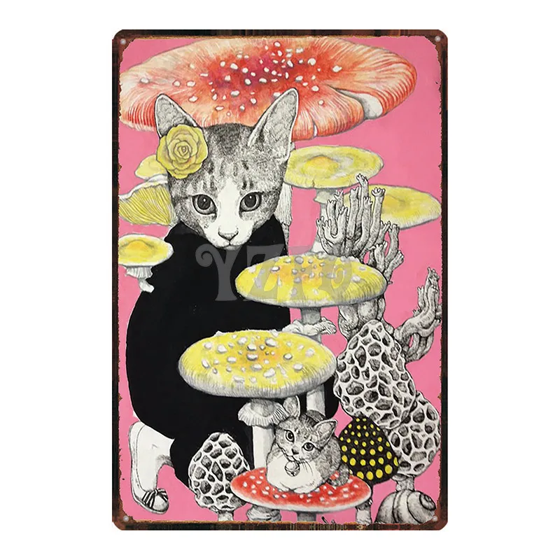 Японская кошачья дощечка с надписью металлическая пластина с винтажным рисунком для настенного плаката Бар Искусство домашний декор куадро DU-2872A