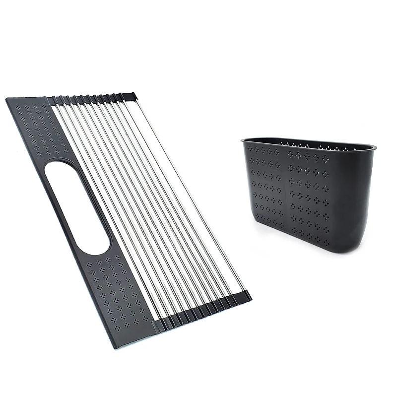 

Kitchen Drying Rack Basket Over Sink Rollup Dish Drying Rack Foldable Fruit Vegetable Meat Organizer Tray Drainer Storage Holder
