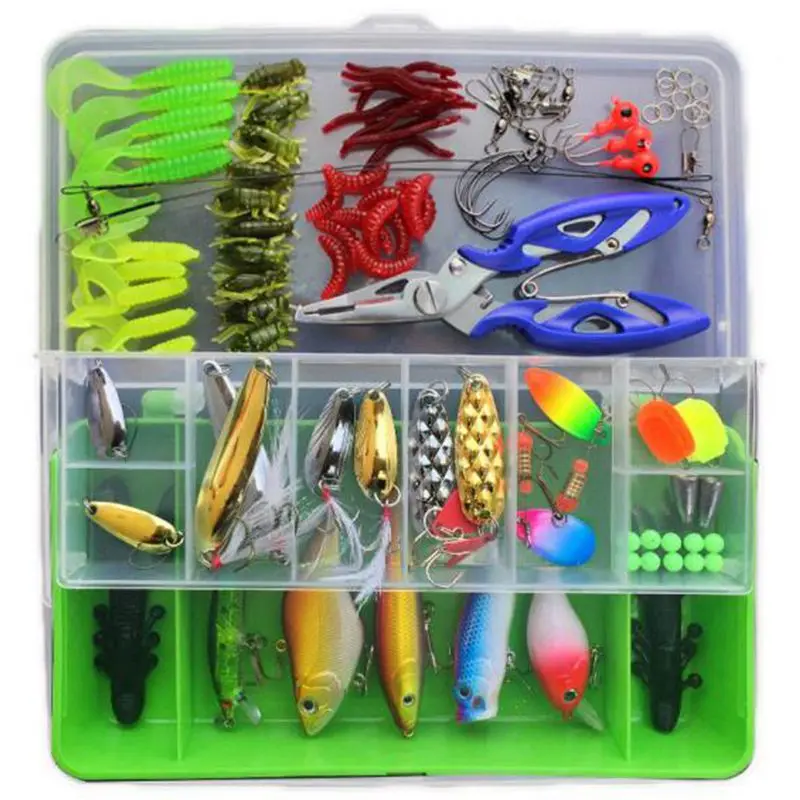 101pcs Lure Kit Set Spinner Crankbait Minnow Popper VIB Paillette Soft Hard Spoon Crank Baits Fishing Hooks Plier Stosh Pesca | Спорт и