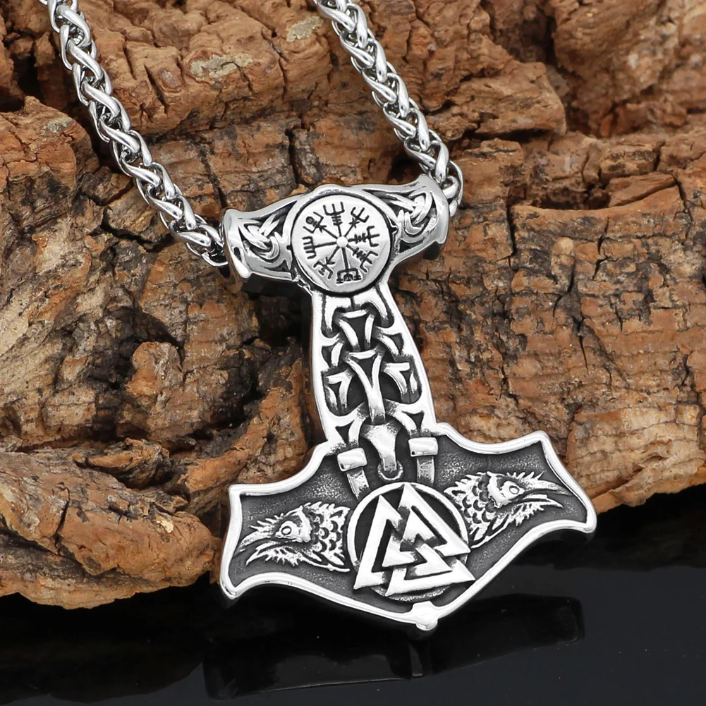 BUTW Stainless Raven Thors hammer Celtic Norse Viking thors Odin 24" chain 5319K 