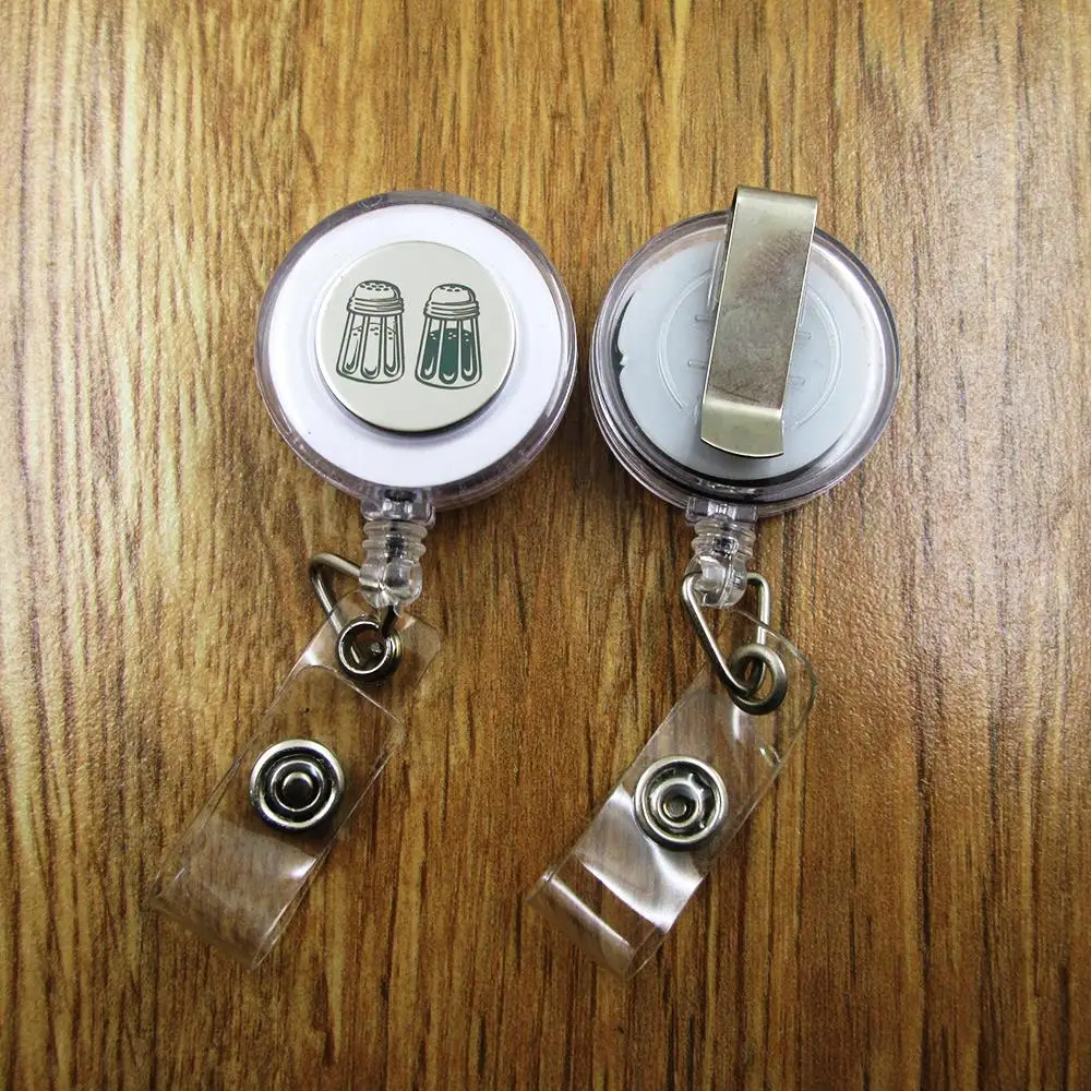 Salt And Pepper ID Badge Reel gift for him/her friend family retractable recoil id badge holder work fun | Украшения и аксессуары