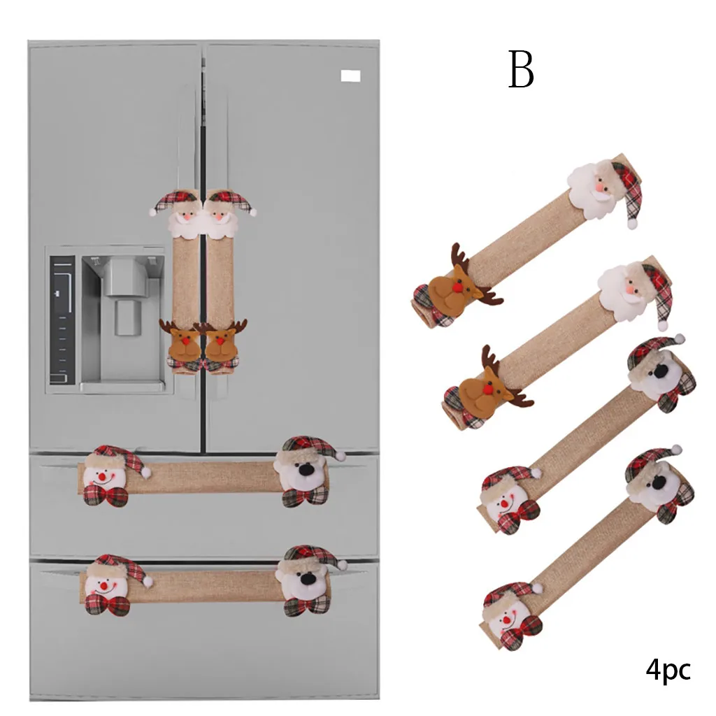 4 шт 150 г рождественские крышки для дверных ручек холодильника, декоративные рождественские тканевые защитные перчатки для кухни, микроволновой печи, посудомоечной машины@ 12