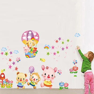 DIY мультфильм Животные горячий воздушный шар наклейки на стену для детей детские комнаты детская спальня настенные наклейки самоклеющиеся виниловое панно - Цвет: Balloon 01
