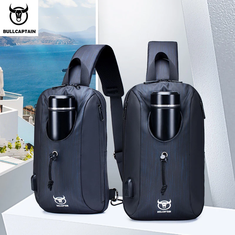 BULLCAPTAIN 2021 New Men's Multifunctional Messenger Bag USB Rechargeable Chest Backpack Waterproof Short Trip