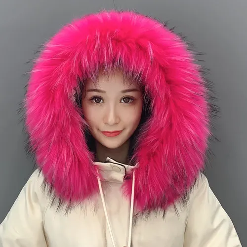 rose raccoon Искусственный мех енота куртка пальто воротник зимняя куртка капюшон меховые декоративные шарфы пуховое пальто меховой шарф Зимний воротник из меха енота - Цвет: rose raccoon