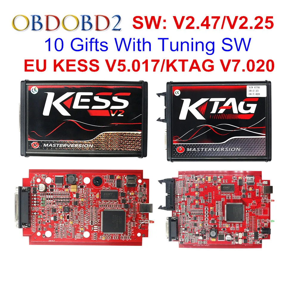 Comprar V2.47 en línea de la UE rojo KESS V2 5.017 maestro OBD2 Gerente de KESS V5.017 4 LED KTAG V7.020 BDM marco K TAG 7.020 ecus Chip