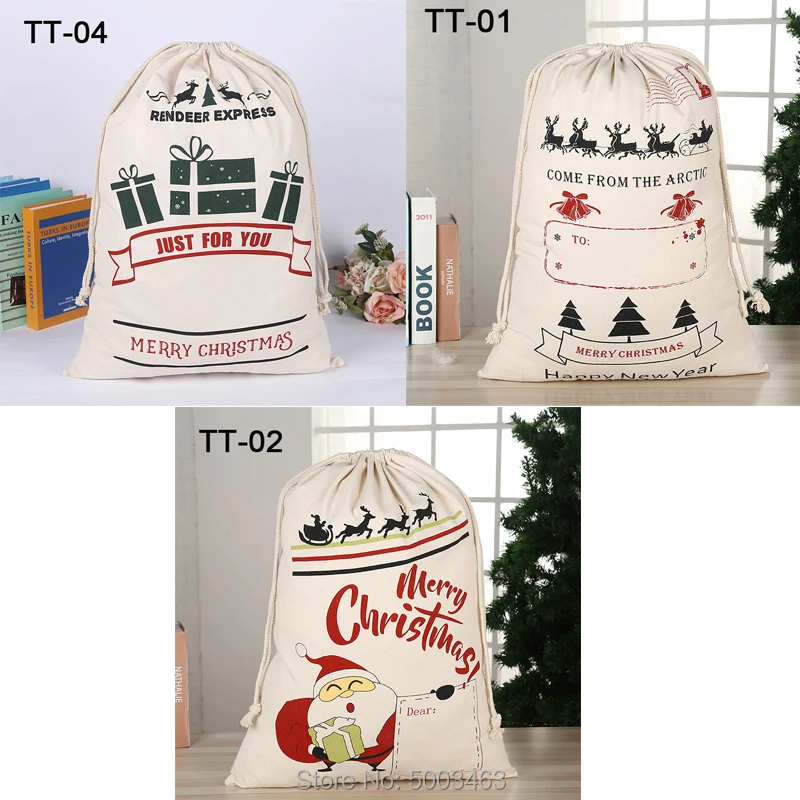 

Wholesale Santa Sack 50pcs/lot Christmas Bags Drawstring Party Canvas Bag New Arrival Santa Claus Kids Bags Christmas Gift