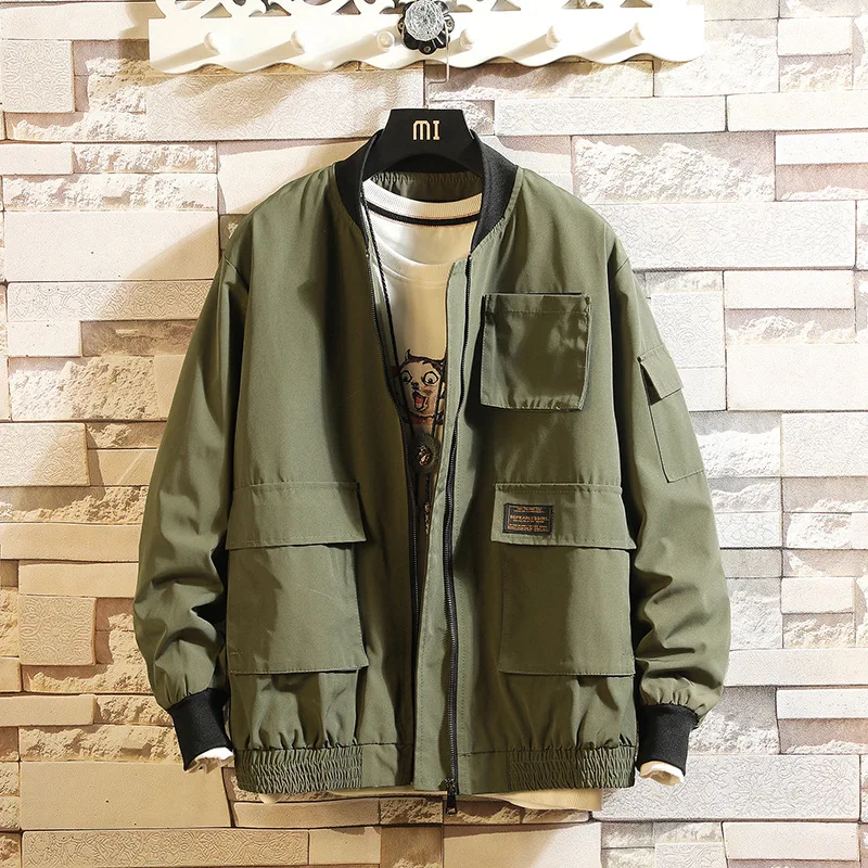 

Tide Brand Military Tooling Jacket Male Plus Fat Plus Size Baseball Collar Jacket Loose Spring and Autumn Style Japanese Jacket