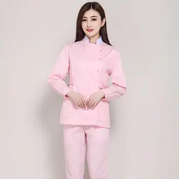 

Nurse Small Biased Collar Pink Nurse Long-sleeved Split Suit Overalls Uniform Fashion Women's Spring Summer Hospital Medical