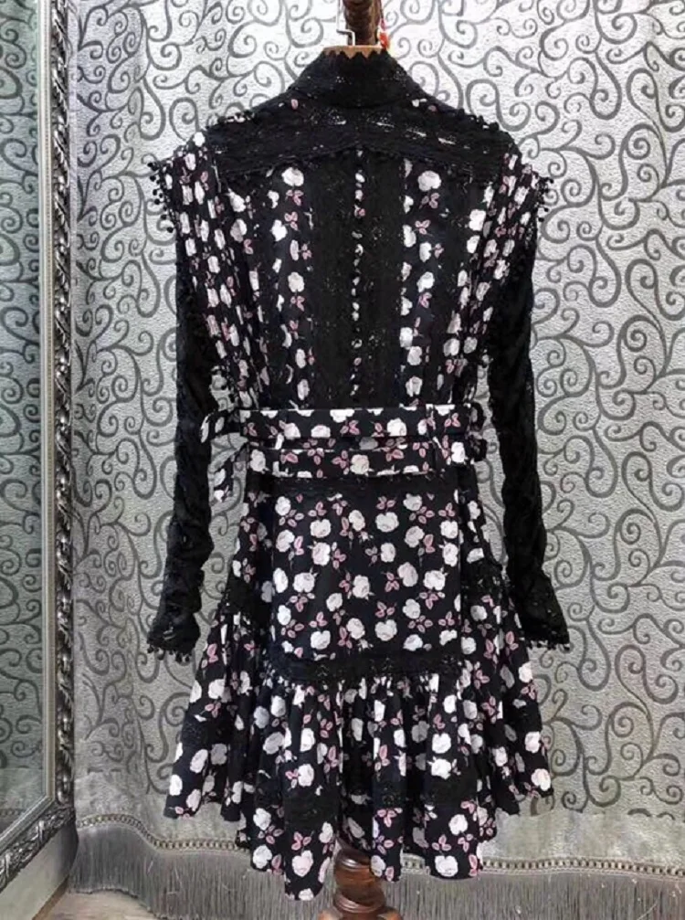 Высококачественное дизайнерское платье, весна-лето, vestidos, женское винтажное платье с цветочным принтом, кружевное лоскутное платье с длинным рукавом, вечерние платья