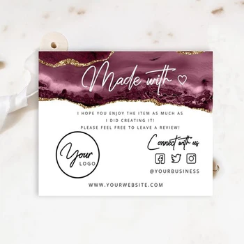 

Custom 100 CARDS Gold pink Handmade with love card for small business. Made with love card.Business thank you card